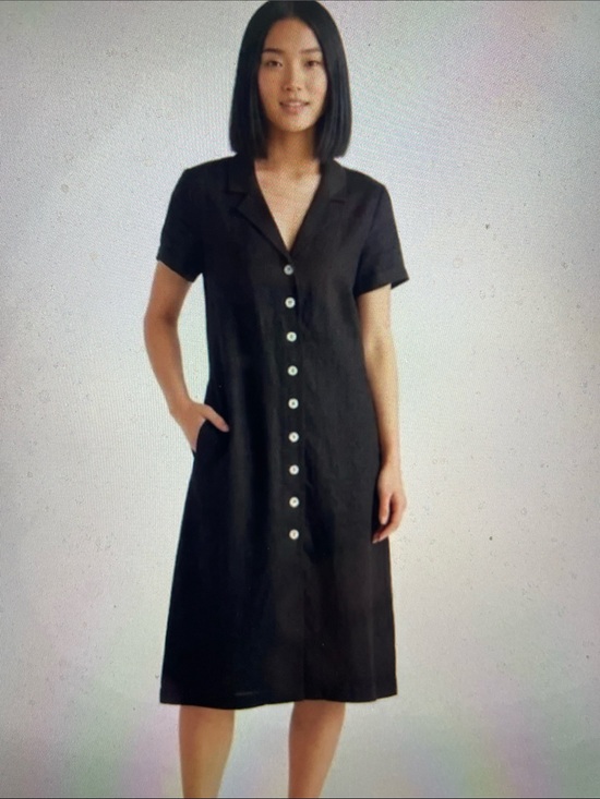 Quince Dresses & Skirts - Quince Black Linen Button-Front Midi Dress Side Pockets